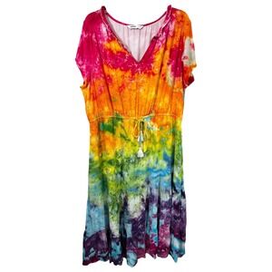 Sonoma Tie-Dye Midi Dress Pink, Orange Yellow, Green, Blue, Purple Rainbow Pride